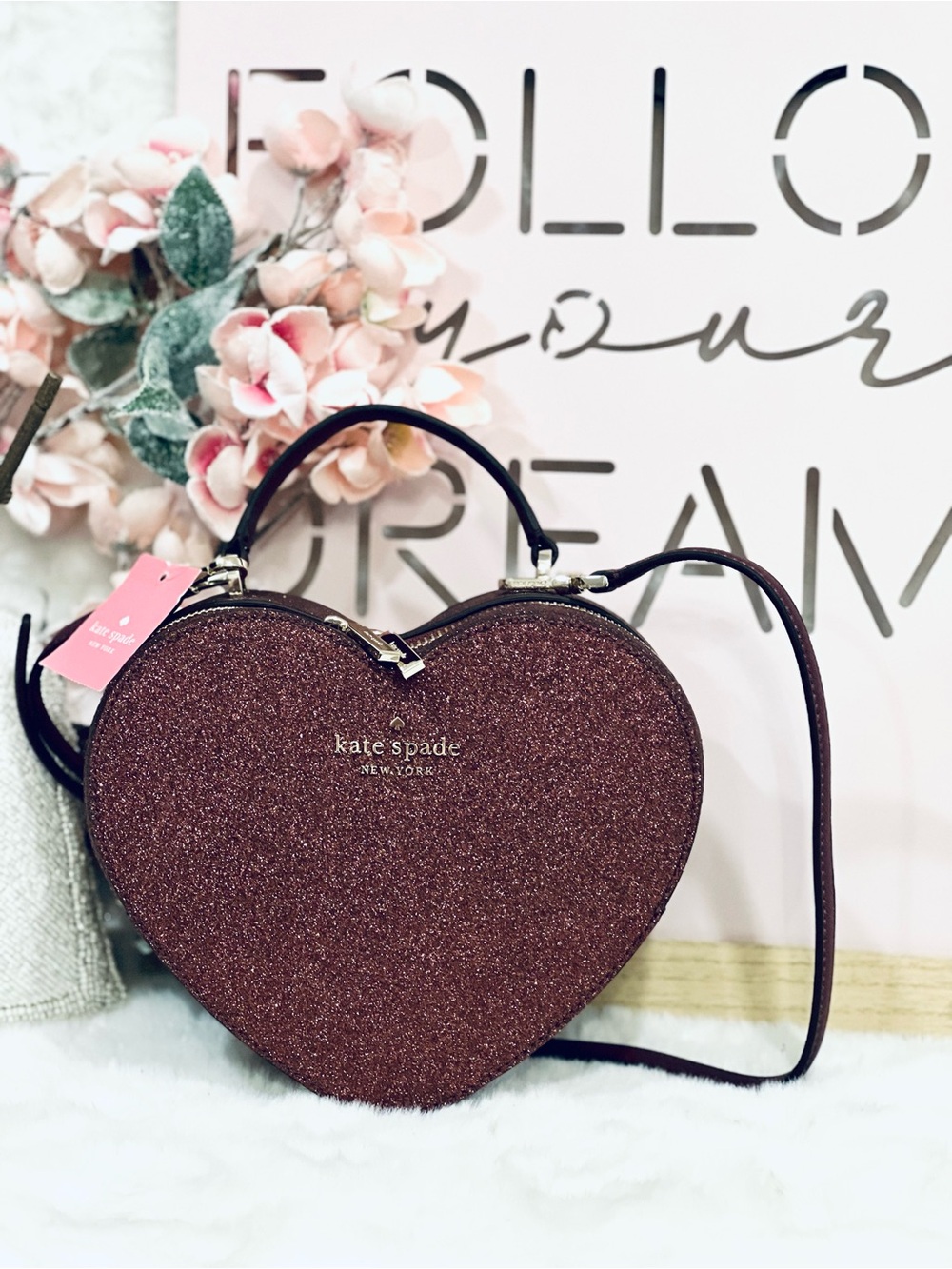 Kate Spade Heart Crossbody Bag fall perfect Merlot glitter viral Novelty